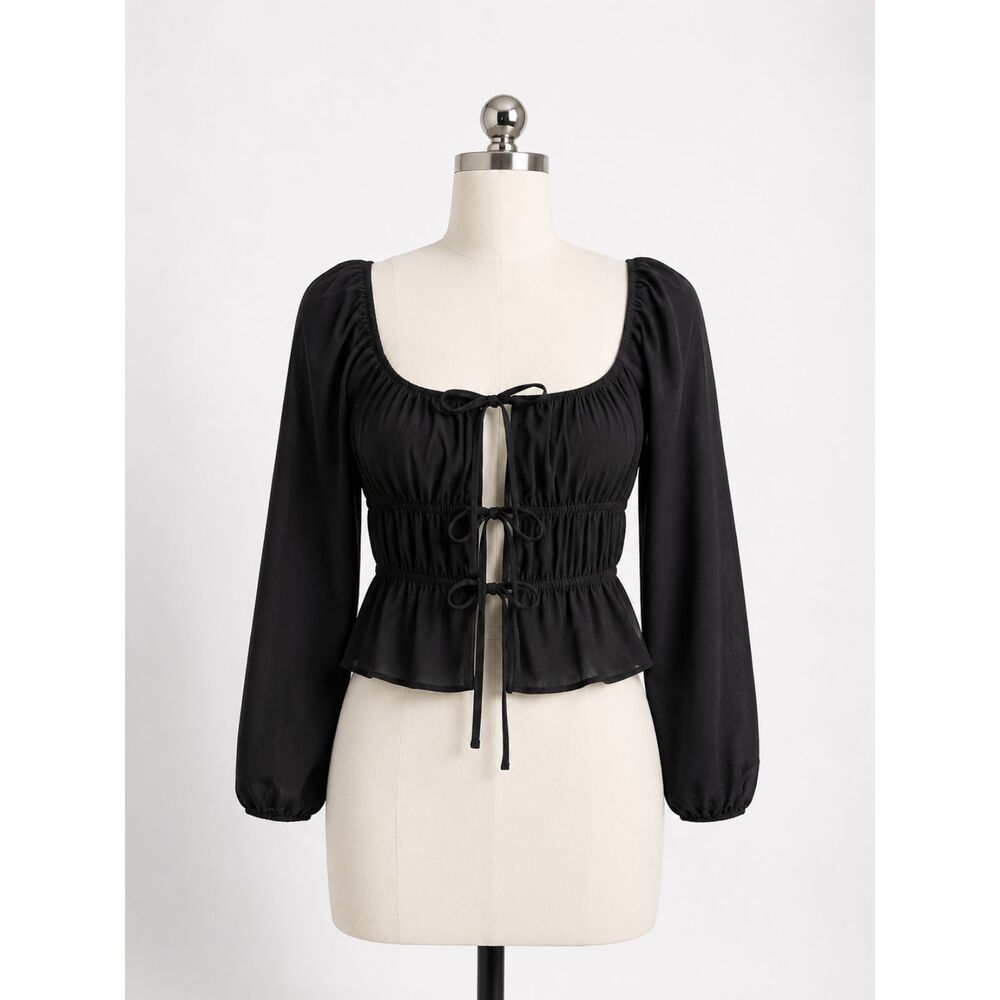 Active USA Black Tie Front Blouse Size Small